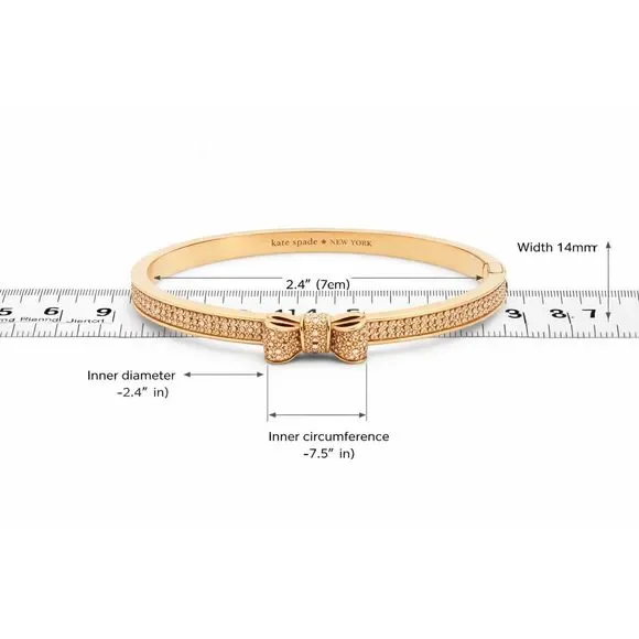 Kate Spade New York Gold Tone Glitter Bow Bangle Bracelet Round Hinged Cuff - Picture 3 of 11
